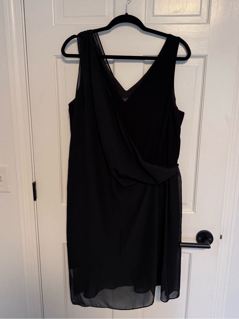 Adrianna Papell | Black Chiffon Draped Cocktail Dress, Size XL - EUC
